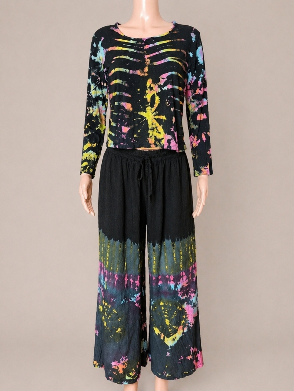 Sacred Threads Black Tie-Dye Shirt and Wide-Leg Pants L/XL
